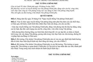 Quyết định 489/2001/QĐ-TTg ngày truyền thống Văn phòng Chính phủ