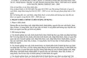 Thông tư 06/2001/TT-BYT hướng dẫn việc xuất, nhập khẩu thuốc và mỹ phẩm ảnh hưởng trực tiếp đến sức khoẻ con người, trong thời kỳ 2001-2005
