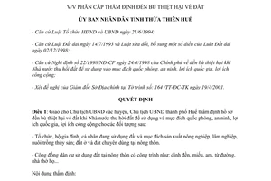 Quyết định 834/2001/QĐ-UB phân cấp thẩm định đền bù thiệt hại đất Thừa Thiên Huế