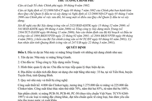 Quyết định 509/QĐ-TTg đầu tư dự án Nhà máy xi măng Sông Gianh