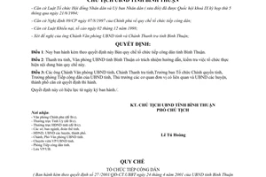 Quyết định 27/2001/QĐ-CTUBBT quy chế tổ chức tiếp công dân Bình Thuận