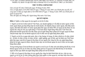 Quyết định 61/2001/QĐ-TTg nghĩa vụ bán quyền mua ngoại tệ của người cư trú là tổ chức