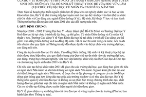 Thông tư 07/2001/TT-BYT tuyển sinh Điều dưỡng (Y tế), Hộ sinh, Kỹ thuật Y học hệ vừa học vừa làm (tại chức cũ) bậc học Cử nhân và Cao đẳng 2001