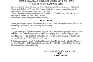 Quyết định 557/2001/QĐ-NHNN lãi suất cơ bản làm cơ sở cho tổ chức tín dụng ấn định lãi suất cho vay bằng Đồng Việt Nam đối với khách hàng