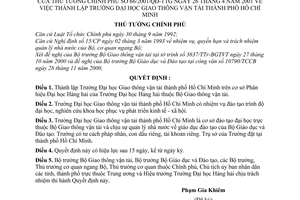 Quyết định 66/2001/QĐ-TTg thành lập Trường Đại học giao thông Vận tải thành phố Hồ Chí Minh