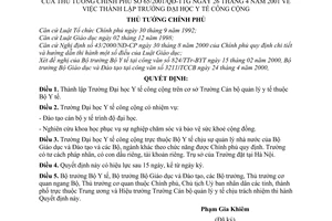 Quyết định 65/2001/QĐ-TTg thành lập Trường Đại học Y tế công cộng