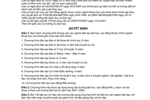 Quyết định 12/2001/QĐ-BGD&ĐT chương trình khung ngành đào tạo đại học, cao đẳng thuộc nhóm ngành khoa học sức khoẻ