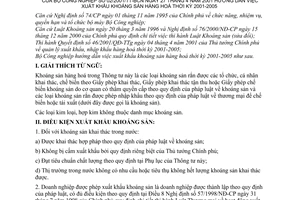 Thông tư 02/2001/TT-BCN hướng dẫn xuất khẩu khoáng sản hàng hoá thời kỳ 2001-2005