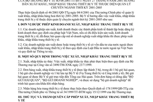 Thông tư 08/2001/TT-BYT hướng dẫn xuất khẩu, nhập khẩu trang thiết bị y tế thuộc diện quản lý chuyên ngành thời kỳ 2001-2005