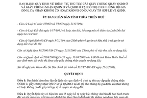 Quyết định 871/2001/QĐ-UB trình tự thủ tục cấp giấy chứng nhận quyền sử dụng đất ở nhà ở Thừa Thiên Huế