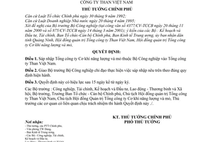 Quyết định 67/2001/QĐ-TTg sáp nhập Tổng công ty Cơ khí năng lượng và mỏ vào Tổng công ty Than Việt Nam