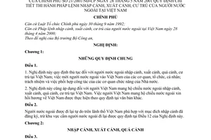 Nghị định 21/2001/NĐ-CP hướng dẫn thi hành Pháp lệnh nhập cảnh, xuất cảnh, cư trú của ngưởi nước ngoài tại Việt Nam