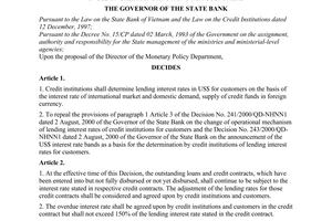 Decision No. 718/2001/QD-NHNN of  May 29, 2001, on the change of operational mechanism of lending interest rates in US$ of credit institutions for customers