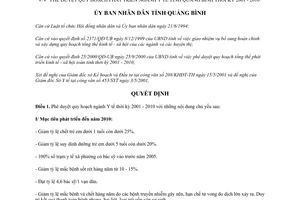 Quyết định 17/2001/QĐ-UB Quy hoạch phát triển ngành Y tế Quảng Bình 2001 - 2010