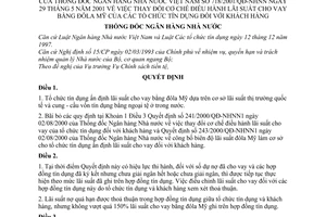 Quyết định 718/2001/QĐ-NHNN thay đổi cơ chế điều hành lãi suất cho vay bằng đô lâ Mỹ của tổ chức tín dụng đối với khách hàng