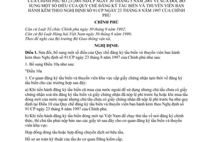 Nghị định 23/2001/NĐ-CP quy chế đăng ký tàu biển và thuyền viên để bổ sung quy chế  91/CP đăng ký tàu biển và thuyền