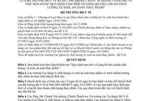 Quyết định 2027/2001/QĐ-BYT Quy định tạm thời công bố tiêu chuẩn chất lượng, vệ sinh an toàn thực phẩm