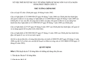 Quyết định 664/QĐ-TTg năm 2001 phê duyệt dự án y tế nông thôn sử dụng vốn vay