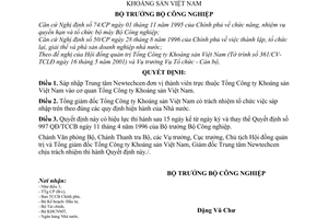 Quyết định 32/2001/QĐ-BCN sáp nhập Trung tâm Newtechcen vào cơ quan Tổng Công ty Khoáng sản Việt Nam