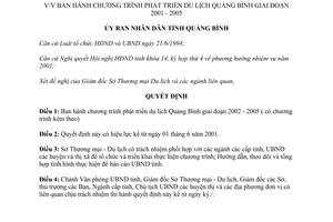 Quyết định 17/2001/QĐ-UB Chương trình phát triển Du lịch Quảng Bình 2001-2005