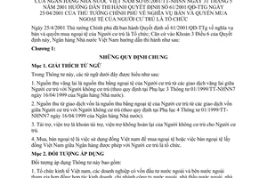 Thông tư 05/2001/TT-NHNN nghĩa vụ bán và quyền mua ngoại tệ của người cư trú là tổ chức hướng dẫn thi hành Quyết định 61/2001/QĐ-TTg