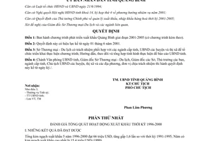 Quyết định 18/2001/QĐ-UB chương trình phát triển xuất khẩu Quảng Bình 2001 2005
