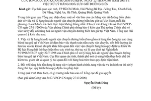 Công văn 2036/TCHQ-PC xử lý hàng hoá lưu giữ đường biển