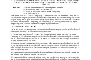 Công văn 4742/TC-ĐT hướng dẫn thực hiện Chỉ thị 11/2001/CT-TTg