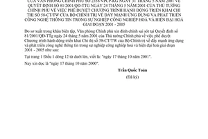 Công văn 2358/VPCP-KG đính chính QĐ  81/2001/QĐ-TTg