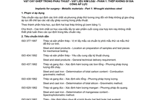 Tiêu chuẩn Việt Nam TCVN 6795-1:2001 (ISO 5832-1:1997) về Vật cấy ghép trong phẫu thuật - Vật liệu kim loại - Phần 1: Thép không gỉ gia công áp lực do Bộ Khoa học Công nghệ và Môi trường ban hành