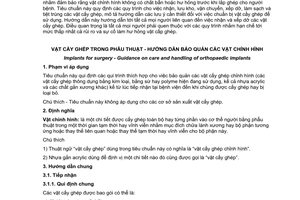 Tiêu chuẩn quốc gia TCVN 6796:2001 (ISO 8828:1988) về Vật cấy ghép trong phẫu thuật - Hướng dẫn bảo quản các vật chỉnh hình do Bộ Khoa học Công nghệ và Môi trường ban hành