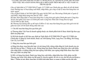 Thông tư 14/2001/TT-BTM mua bán hàng hoá qua biên giới trên bộ giữa Việt Nam và Trung Quốc