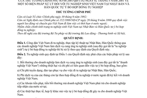 Quyết định 68/2001/QĐ-TTg biện pháp xử lý tu nghiệp học sinh Việt Nam tại Nhật Bản Hàn Quốc tự ý bỏ hợp đồng tu nghiệp