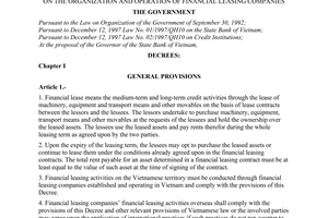 Decree No. 16/2001/ND-CP of May 02, 2001 promulgated by The Government, on the organization and operation of financial leasing Companies