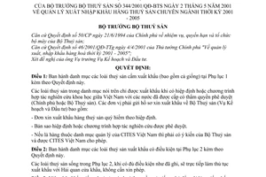 Quyết định 344/2001/QĐ-BTS quản lý xuất nhập khẩu hàng thuỷ sản chuyên ngành thời kỳ 2001-2005