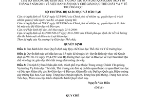 Quyết định 14/2001/QĐ-BGDĐT quy chế giáo dục thể chất y tế trường học