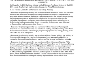 Directive No. 10/2001/CT-TTg of May 04, 2001 promulgated by The Prime Minister of Government, on the implementation of Vietnam’s population strategy in the 2001-2010 period.