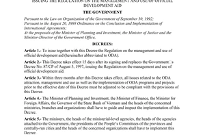 Decree No. 17/2001/ND-CP of May 04, 2001 promulgated by The Government, issuing the regulation on the management and use of official development aid.