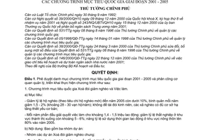 Quyết định 71/2001/QĐ-TTg chương trình mục tiêu quốc gia giai đoạn 2001-2005
