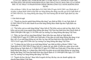 Thông tư 08/2001/TT-CHK xử phạt vi phạm hành chính trong lĩnh vực hàng không dân dụng để hướng dẫn thi hành Nghị định 01/2001/NĐ-CP