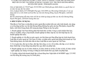 Thông tư 29/2001/TT-BTC hướng dẫn cơ chế tài chính áp dụng tại khu vực thị trấn Dương Đông, huyện Phú Quốc tỉnh Kiên Giang