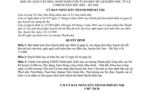 Quyết định 23/2001/QĐ-UB điều lệ quản lý xây dựng theo quy hoạch khu du lịch nghỉ ngơi cuối tuần khu du lịch đền sóc tỷ lệ 1/2000 Sóc Sơn Hà Nội