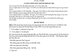 Quyết định 24/2001/QĐ-UB phê duyệt Quy hoạch chung xây dựng huyện Sóc Sơn – Hà Nội Tỷ lệ 1/10.000