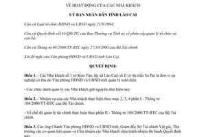 Quyết định 161/QĐ-UB năm 2001 hoạt động nhà khách Lào Cai