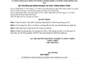 Quyết định 54/2001/QĐ-BNN/TY phòng chống bệnh lở mồm long móng gia súc