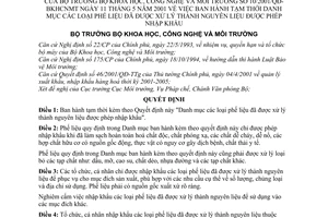 Quyết định 10/2001/QĐ-BKHCNMT Danh mục phế liệu đã xử lý thành nguyên liệu được phép nhập khẩu