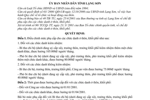 Quyết định 16/2001/QĐ-UB mức phụ cấp cho chức danh ở thôn, khối phố