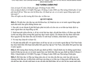 Quyết định 77/2001/QĐ-TTg chi phí đào tạo cán bộ khoa học, kỹ thuật tại cơ sở nước ngoài bằng ngân sách Nhà nước