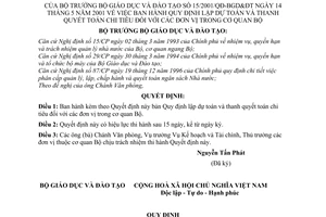 Quyết định 15/2001/QĐ-BGDĐT lập dự toán thanh quyết toán chi tiêu đơn vị trong cơ quan bộ