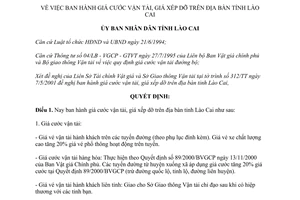 Quyết định 168/2001/QĐ.UB giá cước vận tải giá xếp dỡ Lào Cai